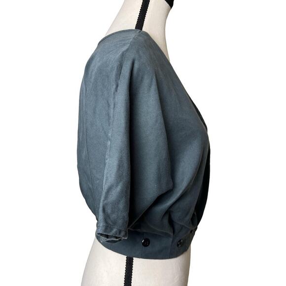 Vetta V-Neck Tencel Teal Dolman Short Sleeve Crop Top Shirt Size 2 - Picture 2 of 10